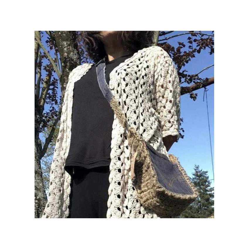 POCKET - Sac panier poche de jean Levi’s 501 4 couleurs au choix et jute au crochet, porté épaule ou bandoulière - upcycling