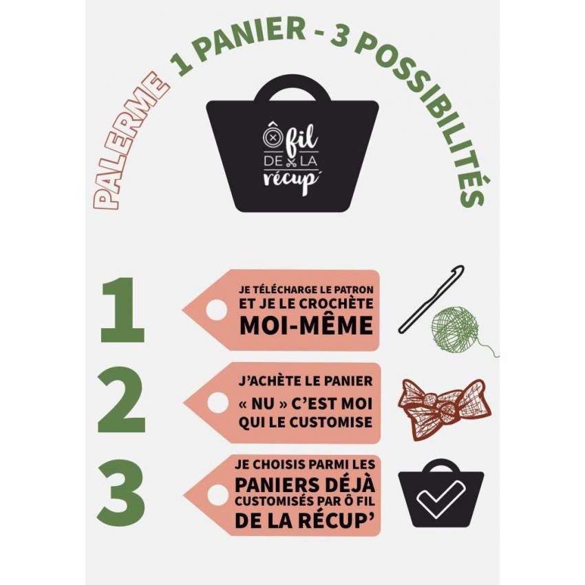 PALERME - Sac panier, customisé au crochet ficelle de jute - modèle « bohémien  »