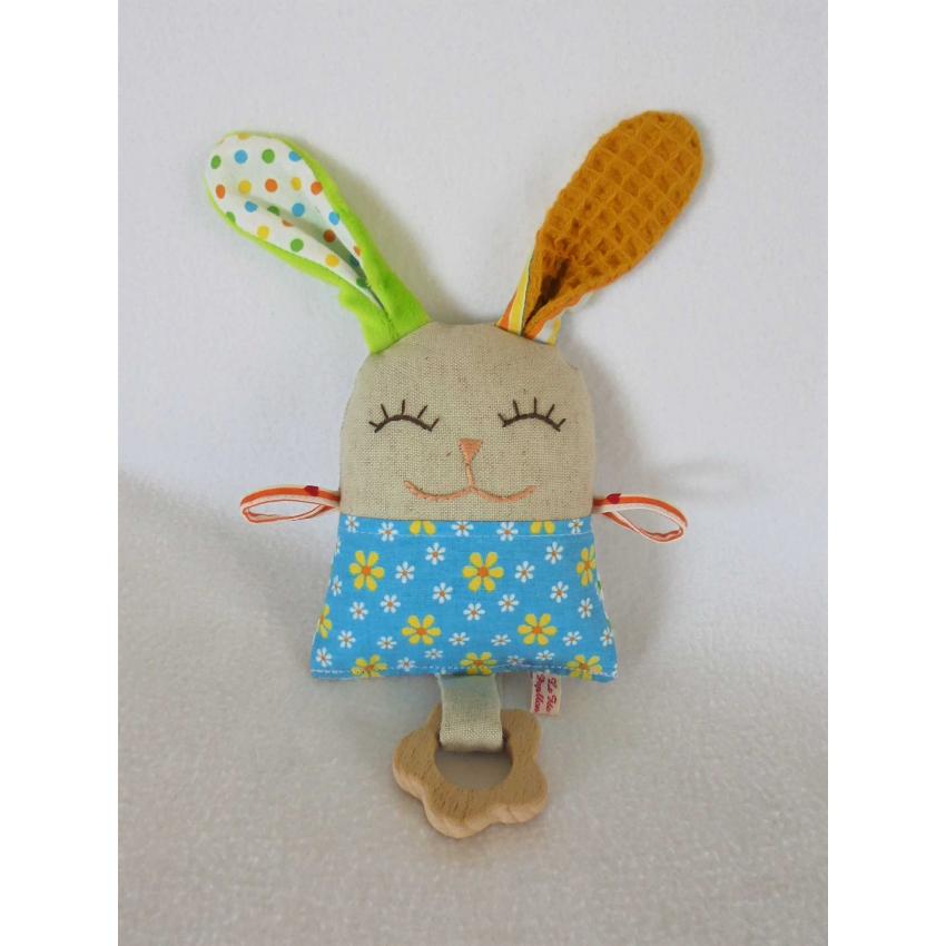 Hochet Bambino " lapinou fleurs jaunes "