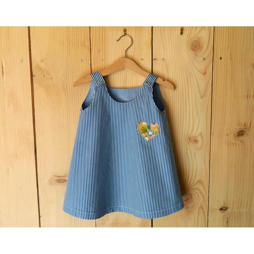 Robe trapèze réversible bébé bleue en coton bio