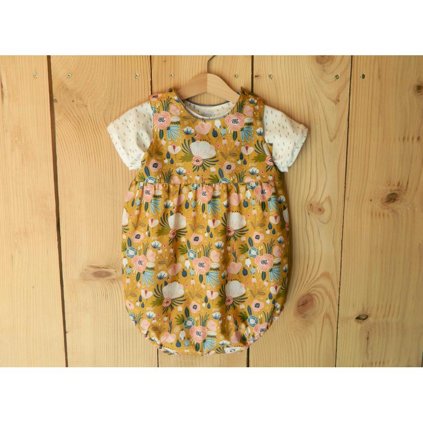 T-shirt à manches courtes bébé en jersey bio écru et fleurs