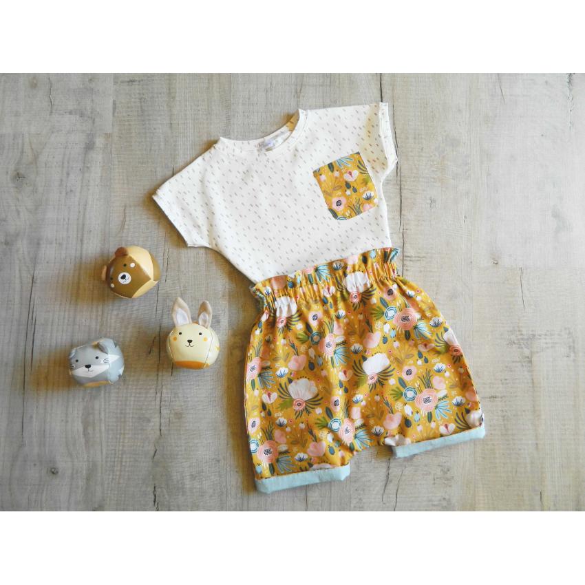 Short réversible pour fillette en coton bio à fleurs