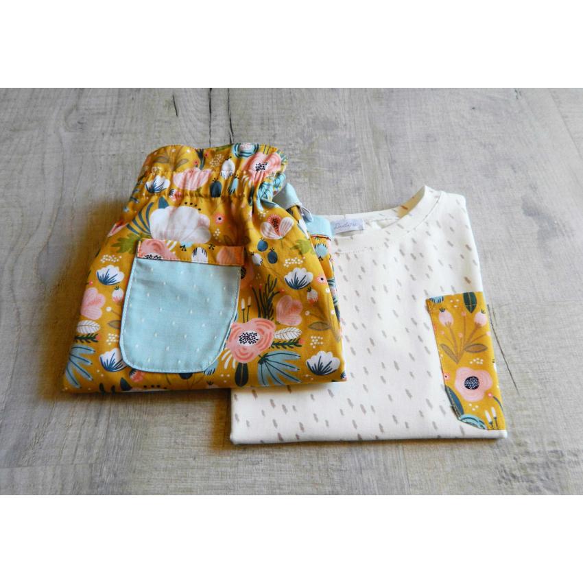 T-shirt à manches courtes bébé en jersey bio écru et fleurs