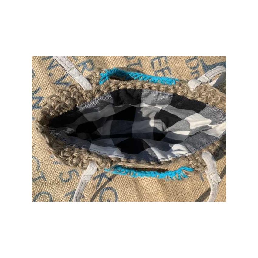 PALERME - Sac panier, customisé au crochet ficelle de jute - modèle « bohémien  »