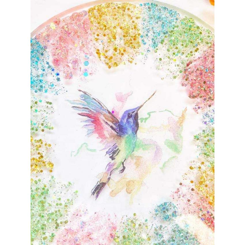 Sous verre arc en ciel colibri