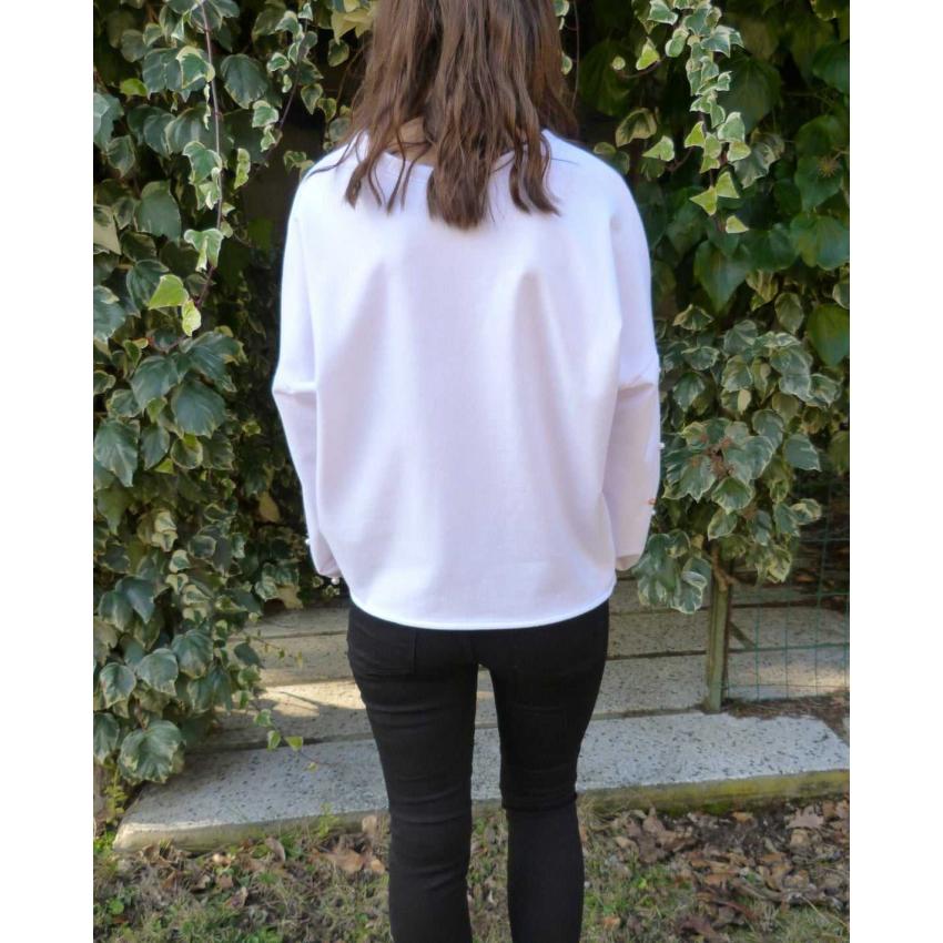 Sweat femme Blanc détails Perles