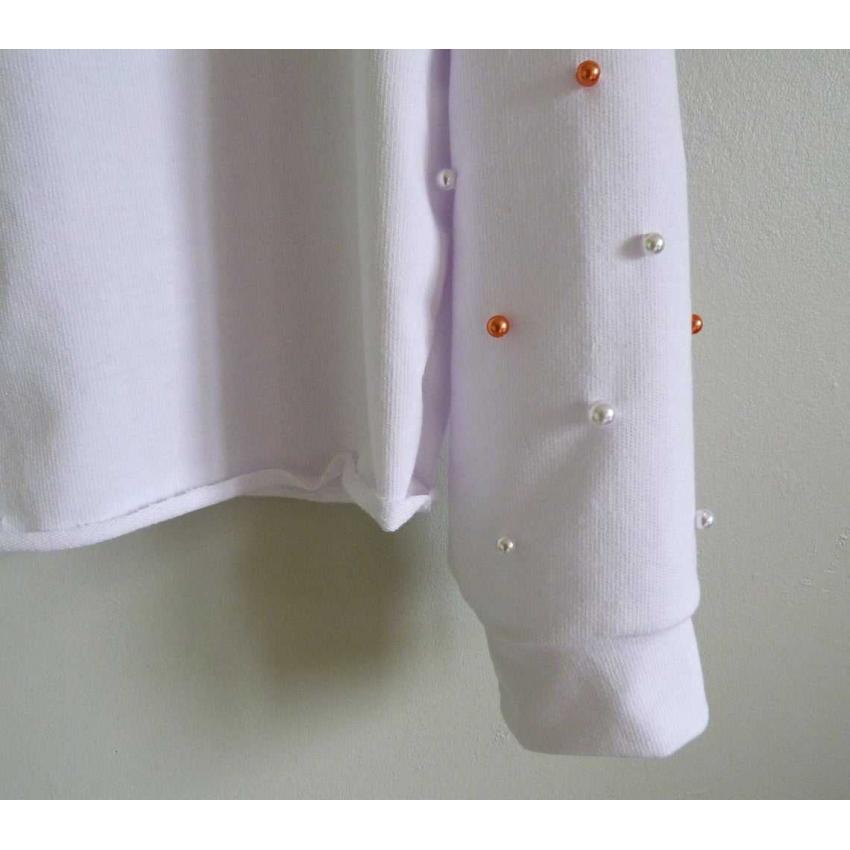 Sweat femme Blanc détails Perles