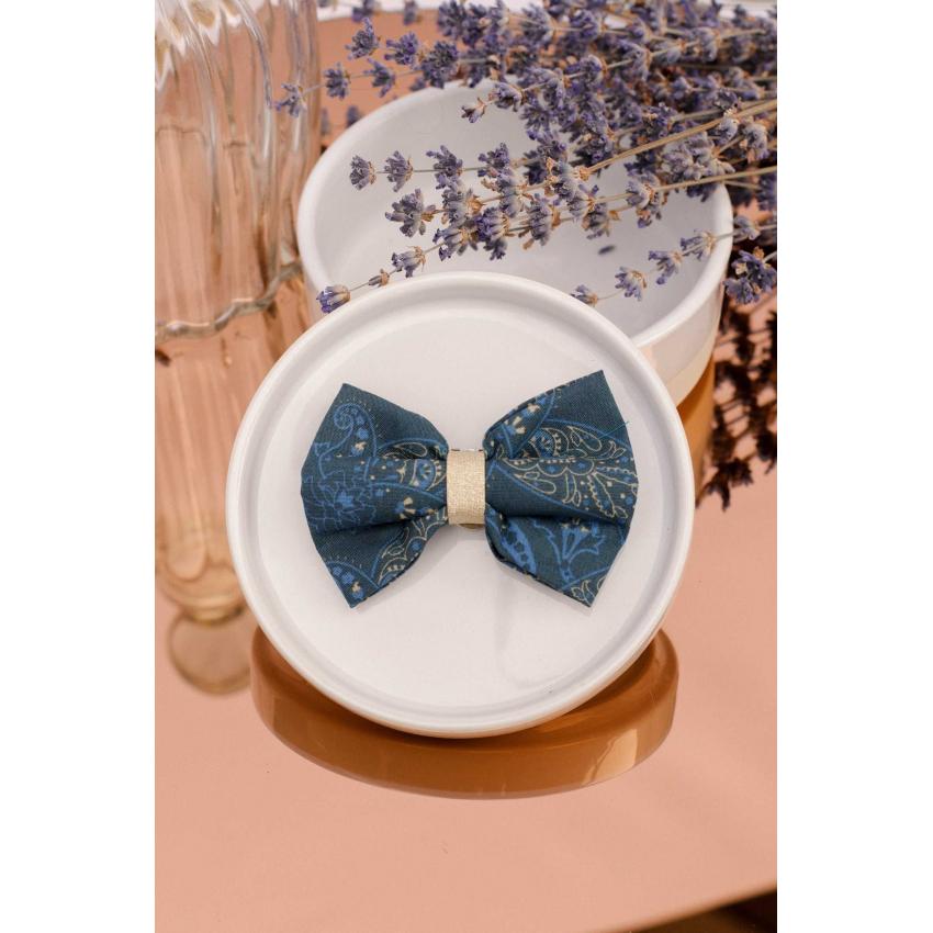 Noeud à clipser bleu canard imprimé cachemire