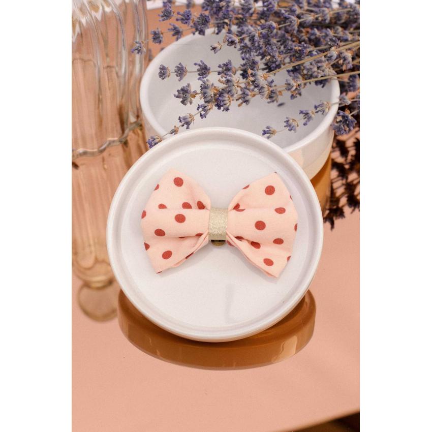Noeud à clipser à pois bordeaux et fond rose clair