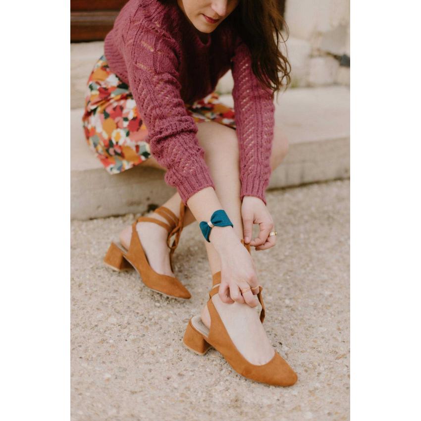 Manchette noeud en lin bleu canard