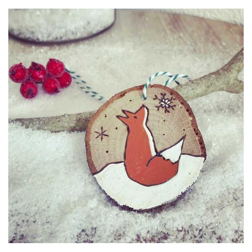 Décoration de Noël naturelle en bois - rondelle renard assis