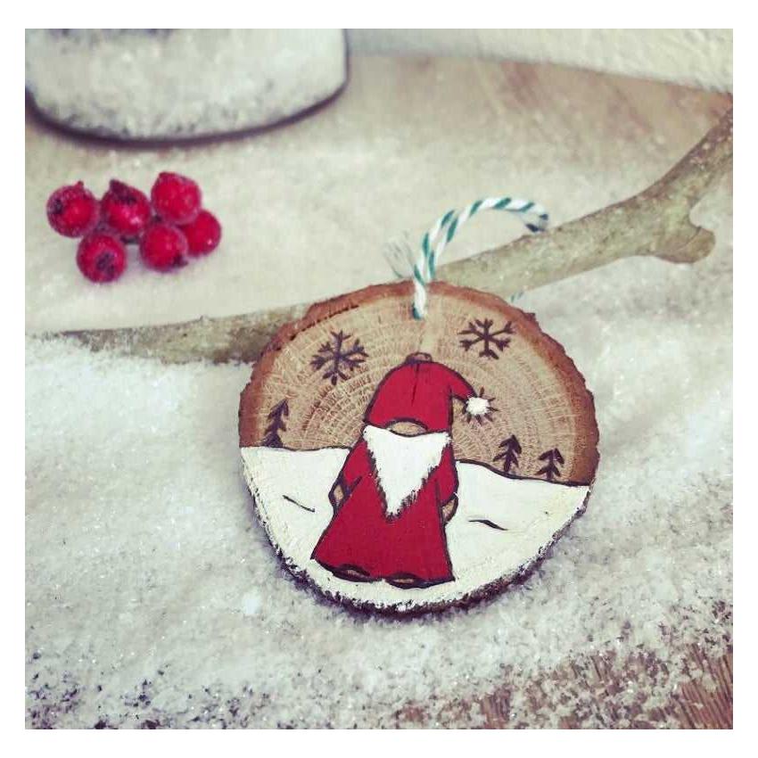 Décoration de Noël naturelle en bois - rondelle Père Noël