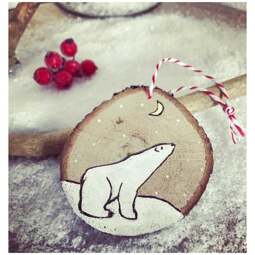 Décoration de Noël naturelle en bois - rondelle ours polaire