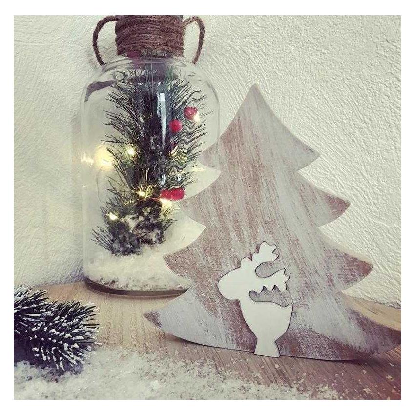 Décoration de Noël en bois à poser - sapin large et renne