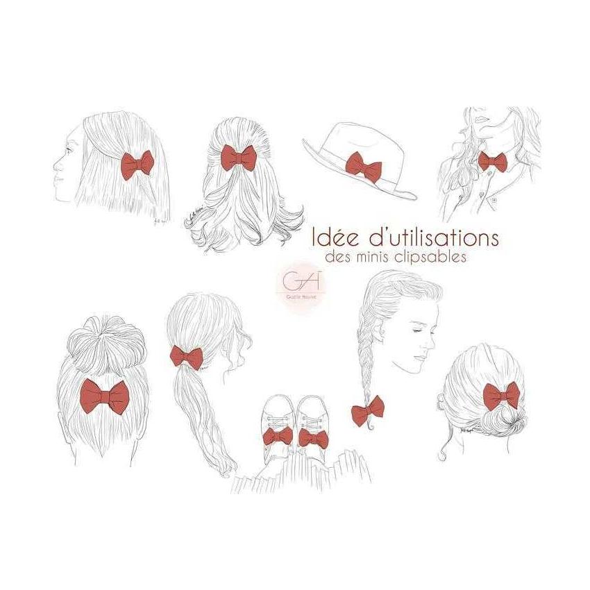 Noeud à clipser imprimé floral kaki, rouge tomette et beige rosé