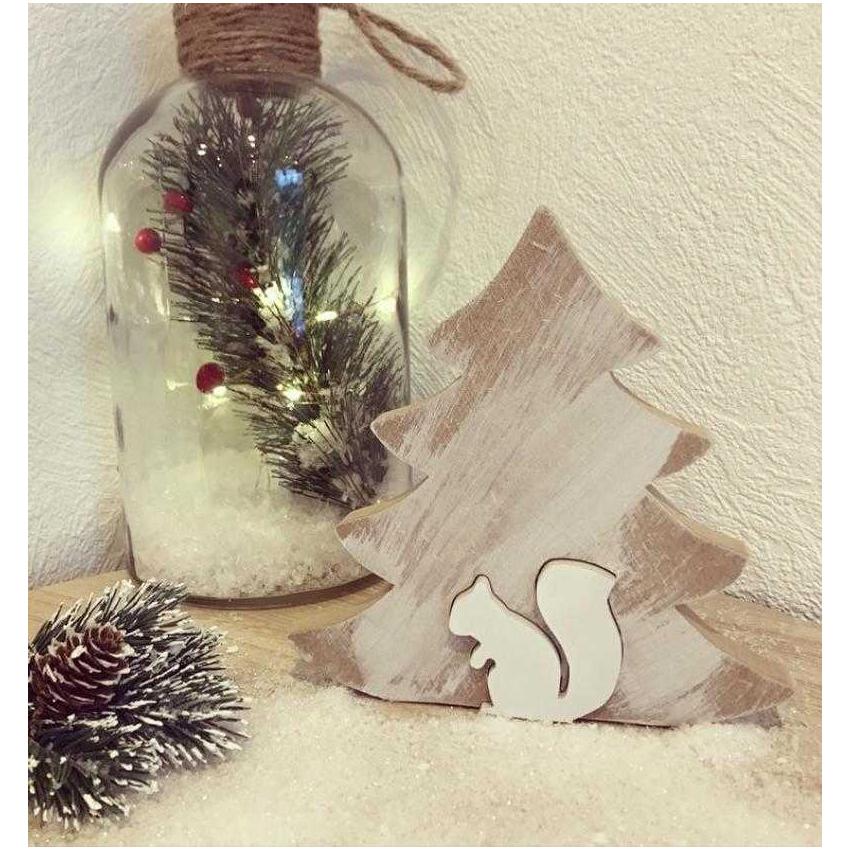 Décoration de Noël en bois à poser - sapin large et écureuil