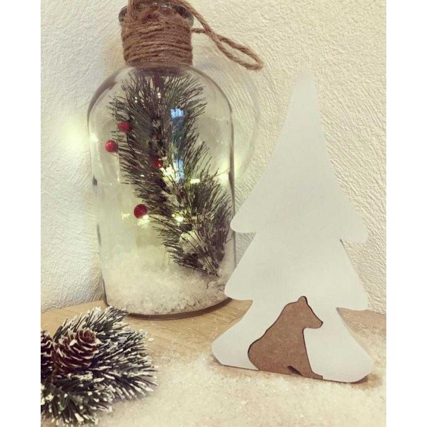 Décoration de Noël en bois à poser - sapin haut et ours