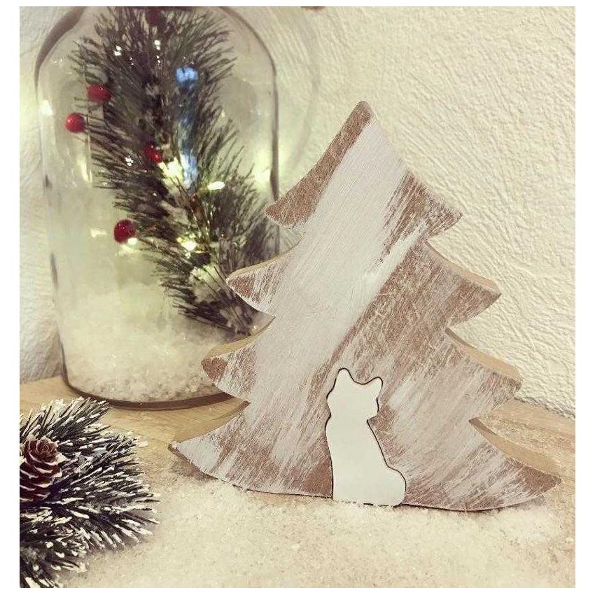 Décoration de Noël en bois à poser - sapin large et renard