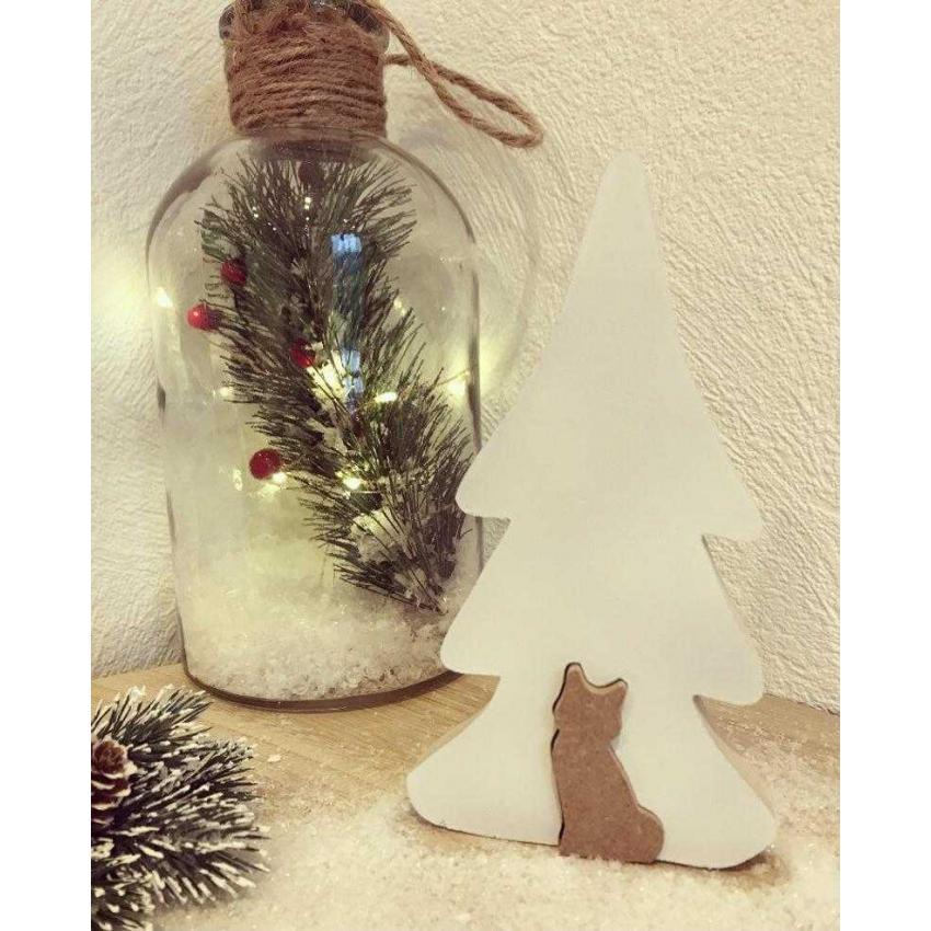 Décoration de Noël en bois à poser - sapin haut et renard