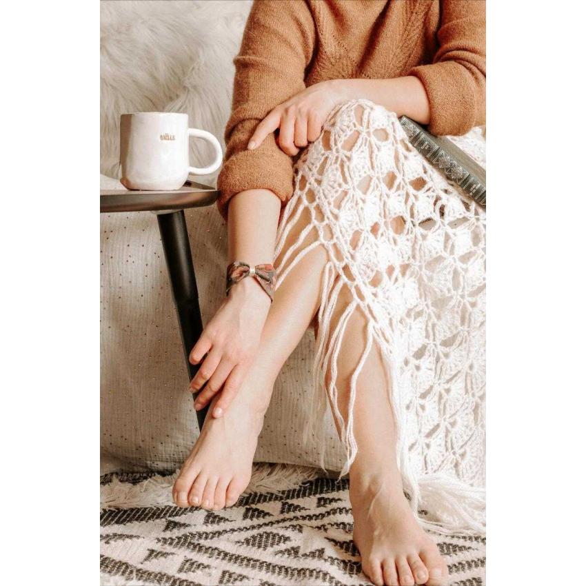 Manchette noeud imprimé floral kaki, rouge tomette et beige rosé