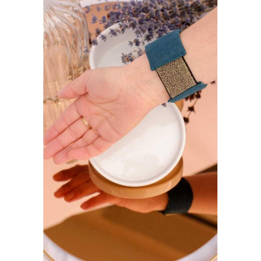 Manchette noeud en lin bleu canard