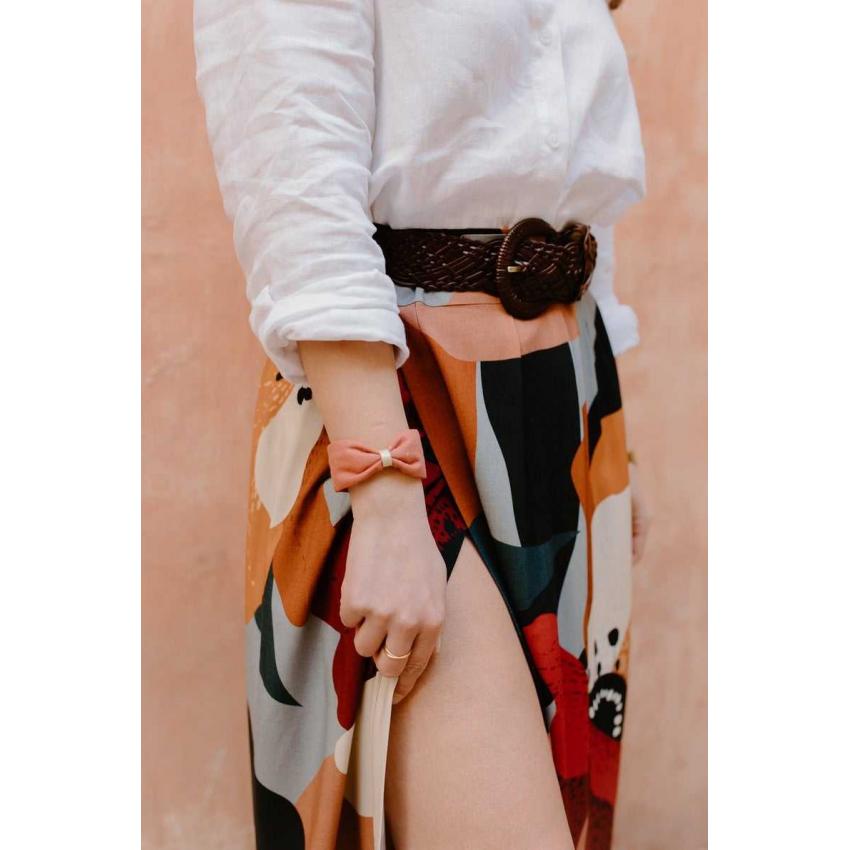 Manchette noeud rose foncé et doré