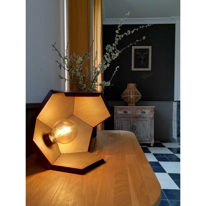 Lampe à Poser en bois brûlé - or