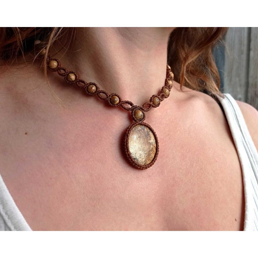 Collier Macramé - Jaspe Paysage - Pierre Fine - Bijoux - Fait main/ Handmade