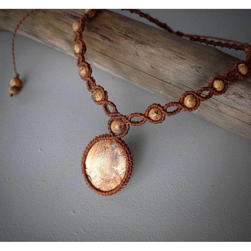 Collier Macramé - Jaspe Paysage - Pierre Fine - Bijoux - Fait main/ Handmade