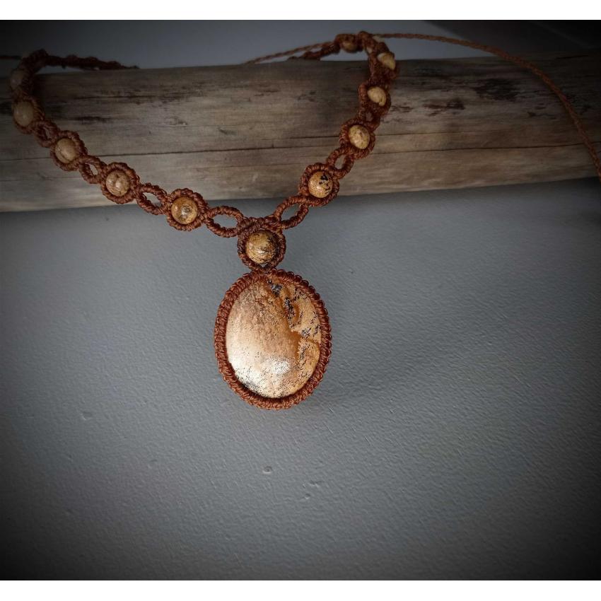 Collier Macramé - Jaspe Paysage - Pierre Fine - Bijoux - Fait main/ Handmade