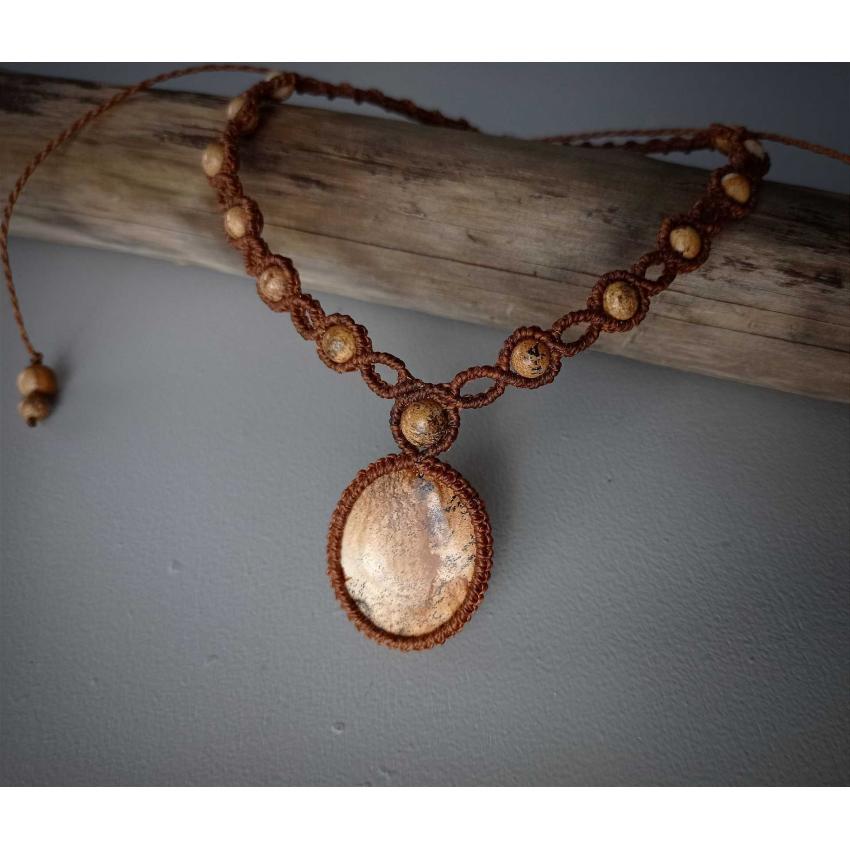 Collier Macramé - Jaspe Paysage - Pierre Fine - Bijoux - Fait main/ Handmade