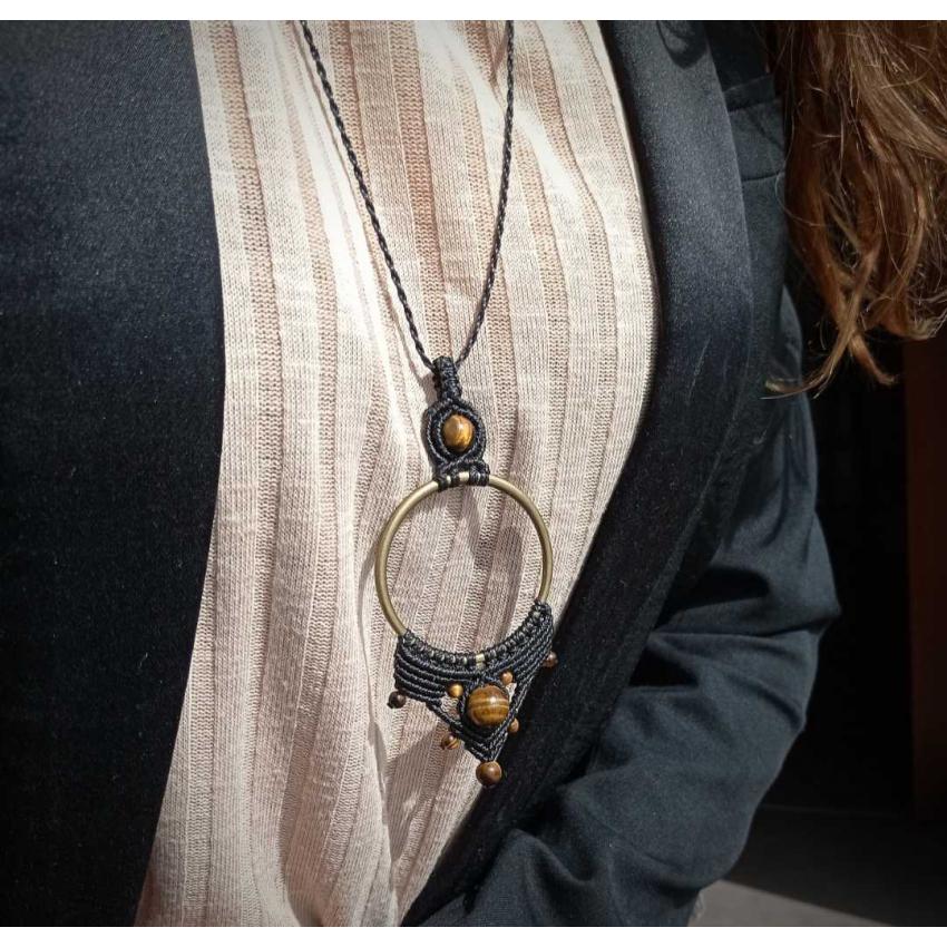 Amulette de protection - Oeil de Tigre - Macramé - Pierre Fine - Bijoux - Fait main/ Handmade