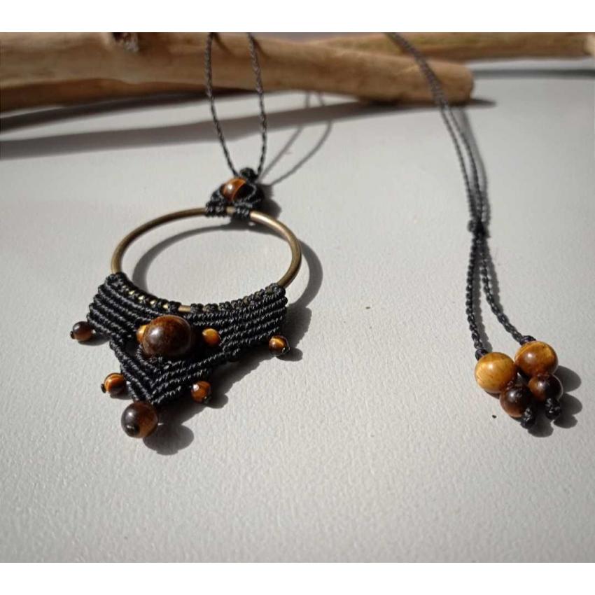 Amulette de protection - Oeil de Tigre - Macramé - Pierre Fine - Bijoux - Fait main/ Handmade