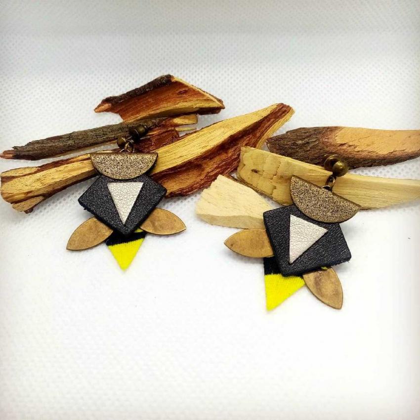 Boucles d'oreille "Bee" - Bronze/ noir/ jaune - Chibiz Créations