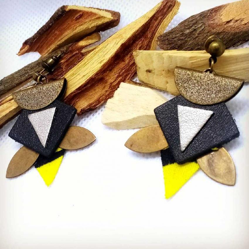 Boucles d'oreille "Bee" - Bronze/ noir/ jaune - Chibiz Créations