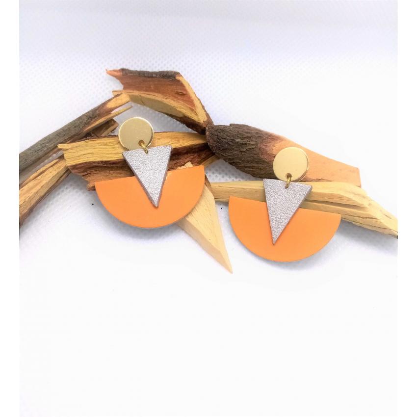 Boucles d'oreille "Soft Dur" - Doré/ argentér/ abricot - Chibiz Créations