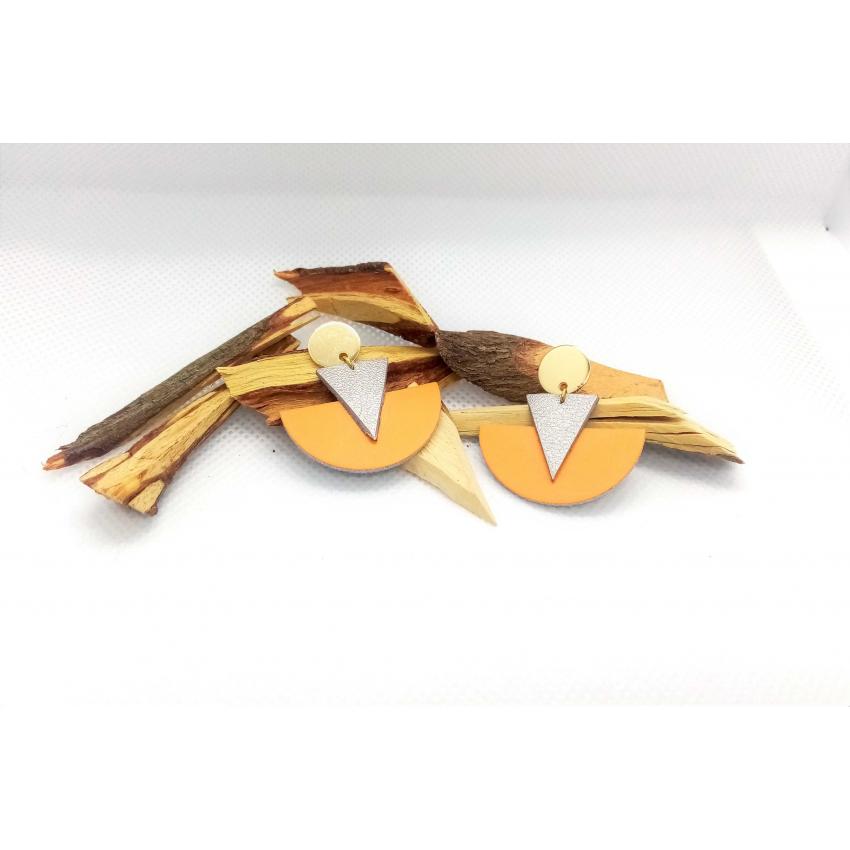 Boucles d'oreille "Soft Dur" - Doré/ argentér/ abricot - Chibiz Créations