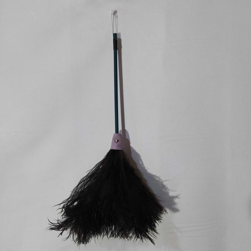 Plumeau en véritable plumes d'autruche collection Sultan manche bleu pétrole