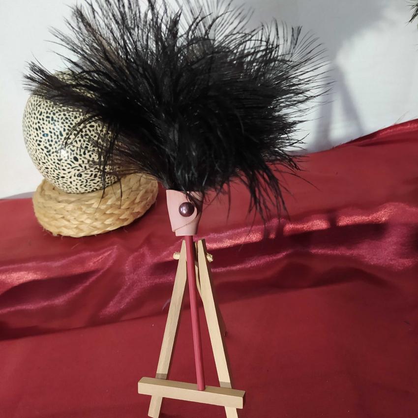 Plumeau en véritable plumes d'autruche collection Topaze Manche rouge