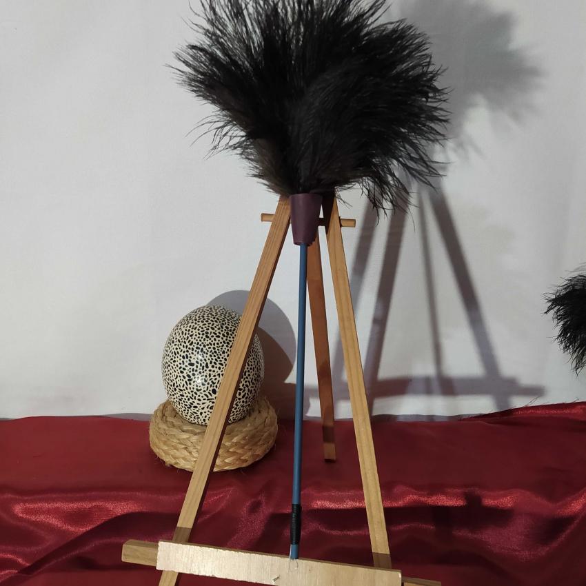 Plumeau en véritable plumes d'autruche collection Saphir Manche bleu orage