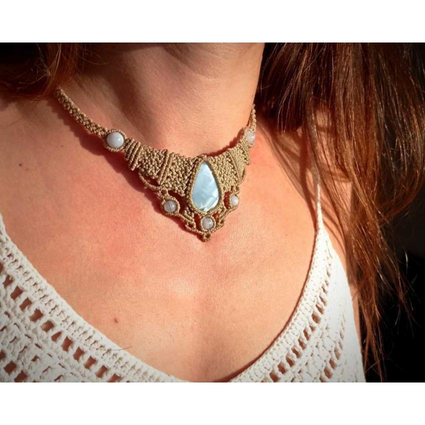 Collier Macramé - Opale Owyhee - Pierre Fine - Bijoux - Fait main/ Handmade