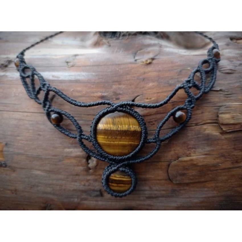 Collier Macramé - Oeil de Tigre - Pierre Fine - Bijoux - Fait main/ Handmade