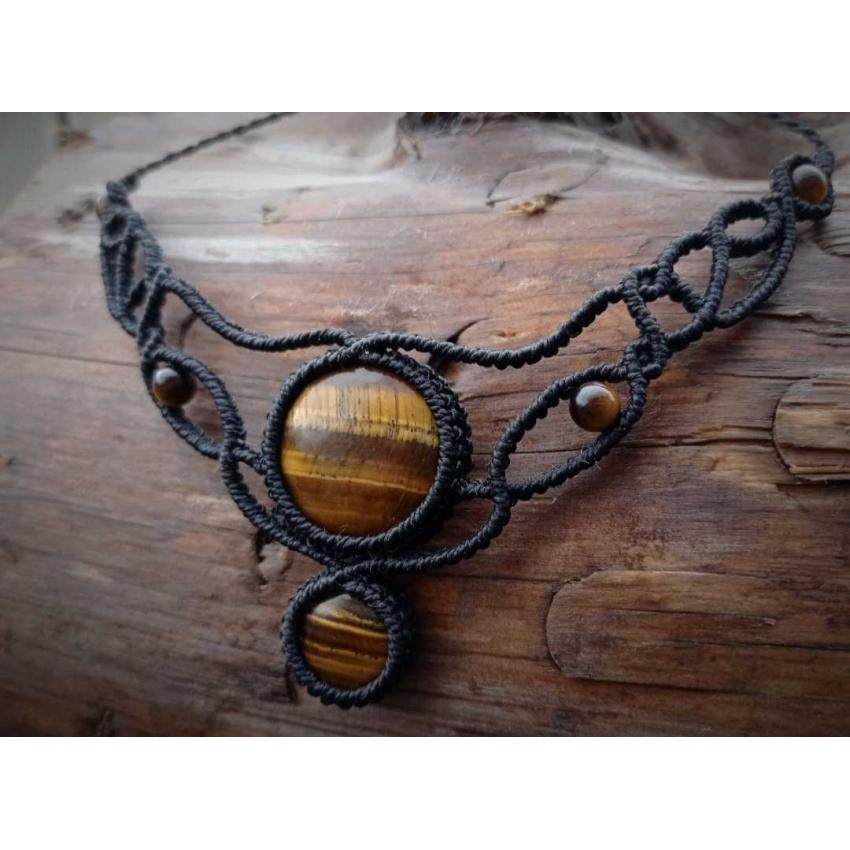 Collier Macramé - Oeil de Tigre - Pierre Fine - Bijoux - Fait main/ Handmade