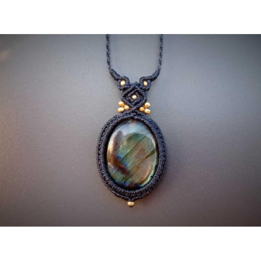 Collier Macramé - Labradorite - Pierre Fine - Bijoux - Fait main/ Handmade