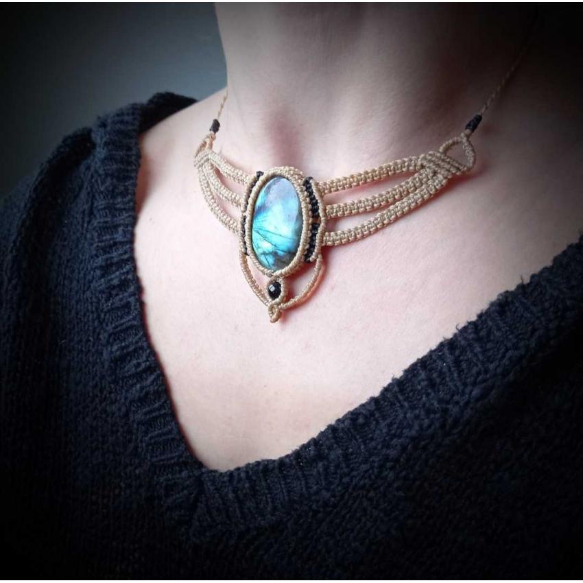 Collier Macramé - Labradorite - Pierre Fine - Bijoux - Fait main/ Handmade