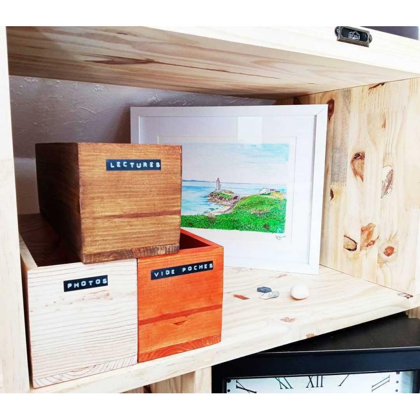 Boite de rangement en pin massif foncé 30 x 10 x 9cm