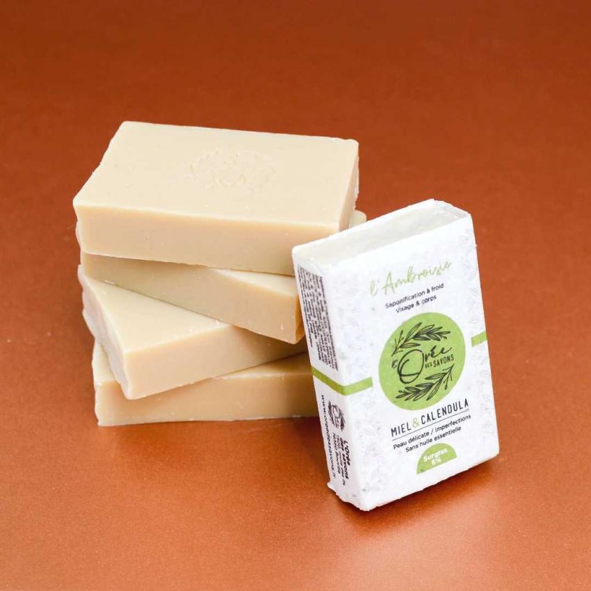Savon solide L’Ambroisie – Miel & Calendula – Peaux délicates / Imperfections