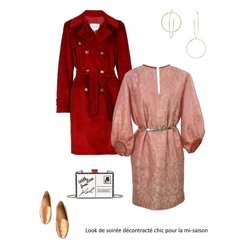 Robe tunique d’inspiration seventies en jacquard de soie indienne et sa ceinture upcylée