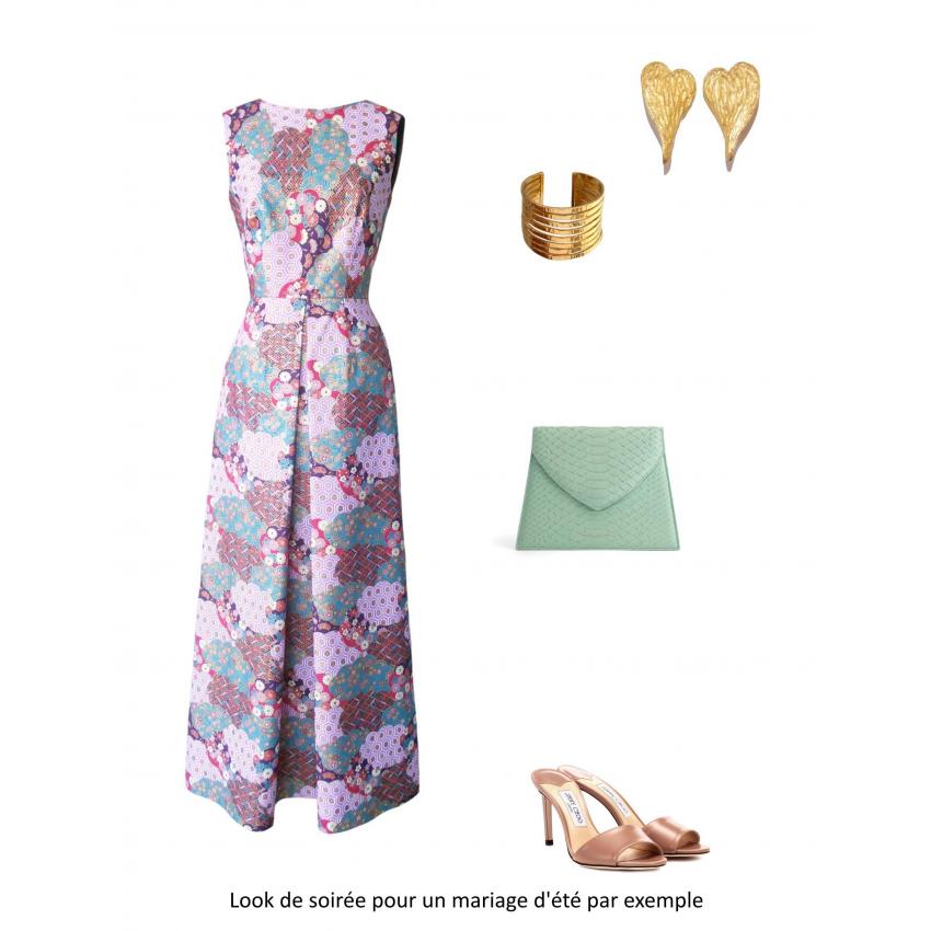 Robe longue en coton japonais imprimé nuages