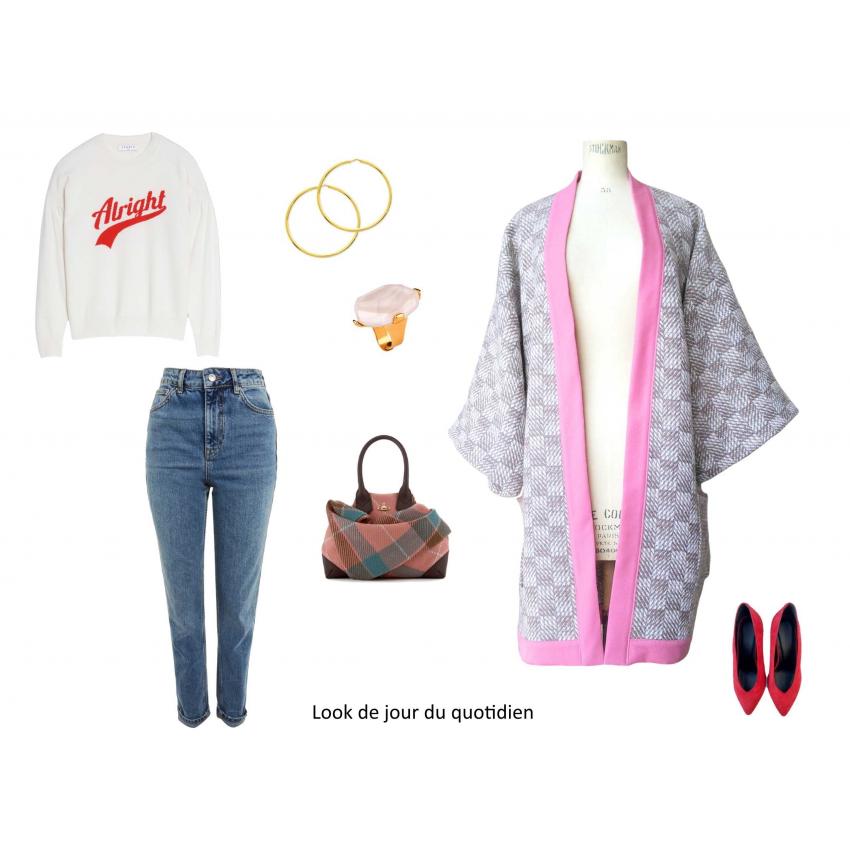 Kimono long en laine à poches plaquées